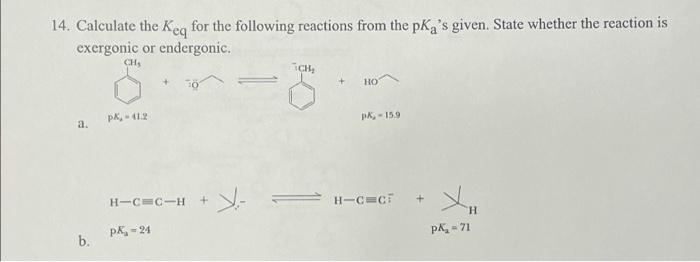 Solved 14. Calculate the Keq for the following reactions | Chegg.com