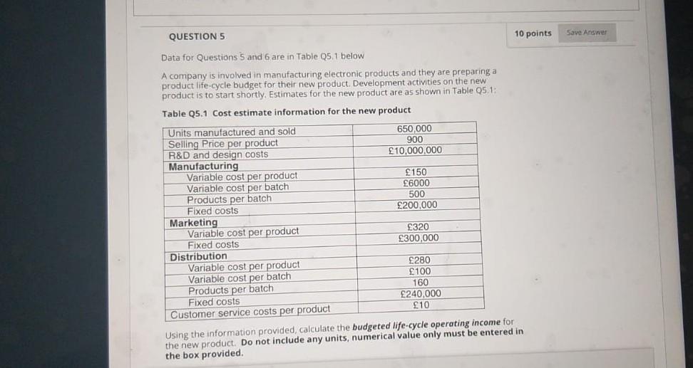 Solved Save Answer QUESTION 5 10 points Data for Questions 5 | Chegg.com