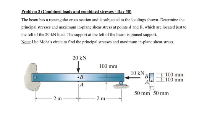 Solved Problem 3 (Combined loads and combined stresses - Day | Chegg.com