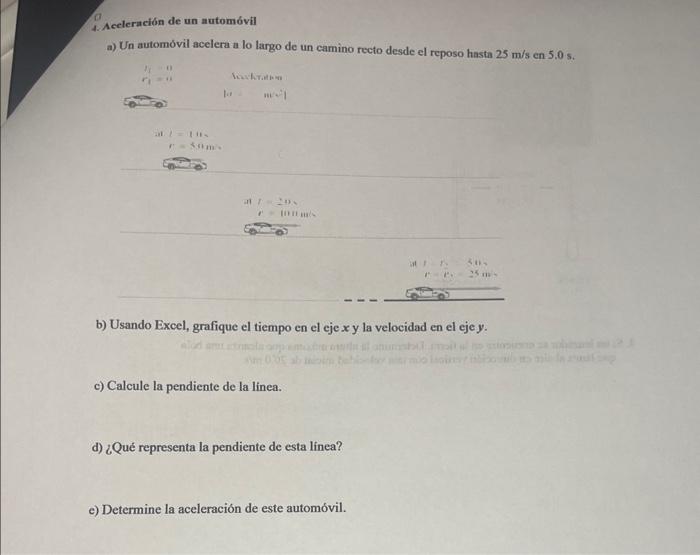 a) Un automóvil acelera a lo largo de un camino recto desde el reposo hasta \( 25 \mathrm{~m} / \mathrm{s} \) en \( 5.0 \math