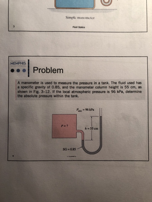 Solved Simple manometer Fluid Statics MEMPHIS Problem A
