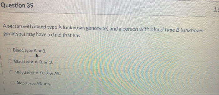 Solved 1. Question 39 A person with blood type A (unknown | Chegg.com