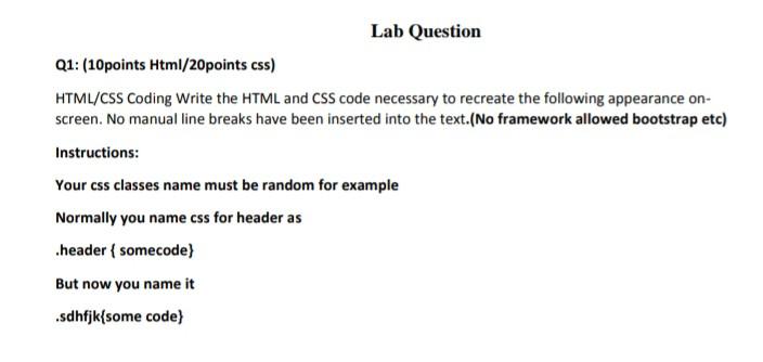 Solved Lab Question Q1: (10 Points Html/20points Css) | Chegg.com