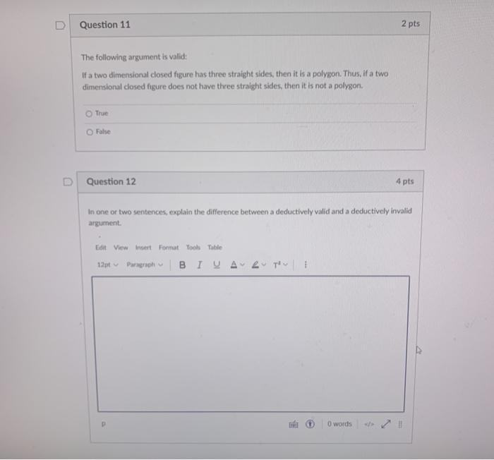 Solved D Question 11 2 pts The following argument is valid: | Chegg.com