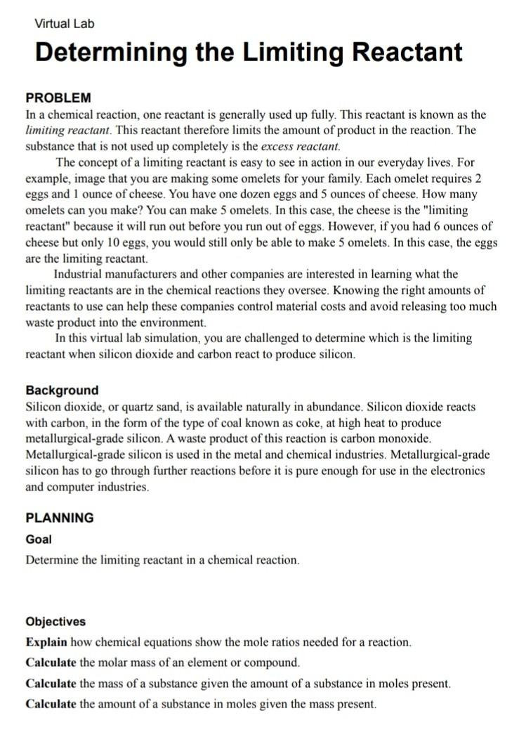 Solved Virtual Lab Determining The Limiting Reactant PROBLEM | Chegg.com