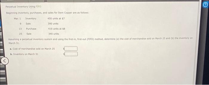 Solved Perpetual Inventory Using Fifo Beginning inventory, | Chegg.com