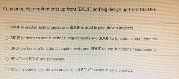 Solved Comparing big requirements up front (BRUF) and big | Chegg.com