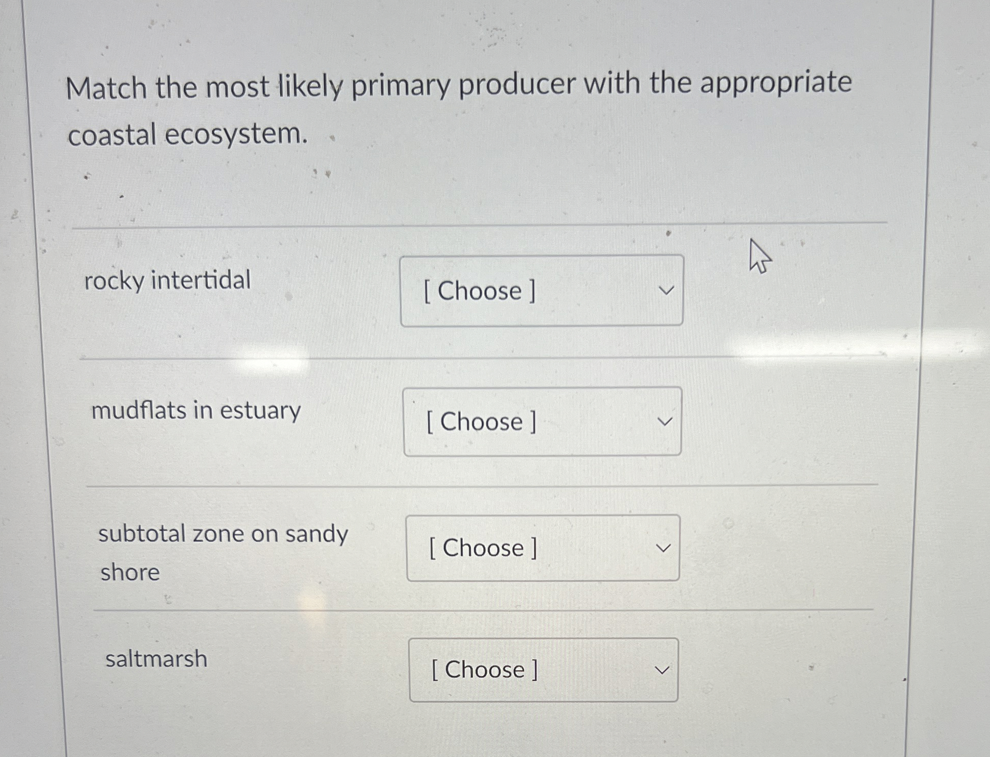 Solved Match the most likely primary producer with the | Chegg.com