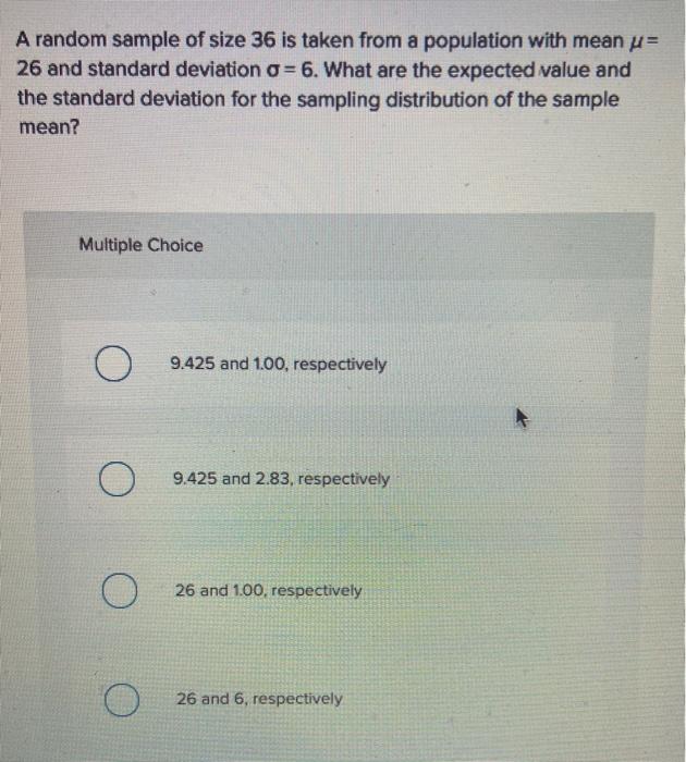 Solved A random sample of size 36 is taken from a population | Chegg.com