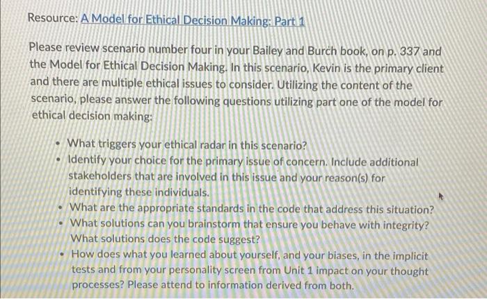 Solved Resource: A Model for Ethical Decision Making: Part 1 | Chegg.com
