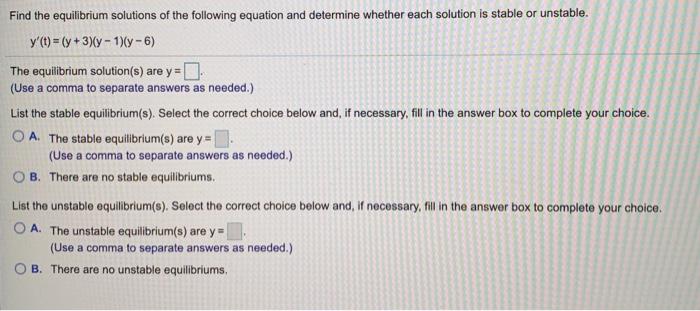 Solved Find the equilibrium solutions of the following | Chegg.com
