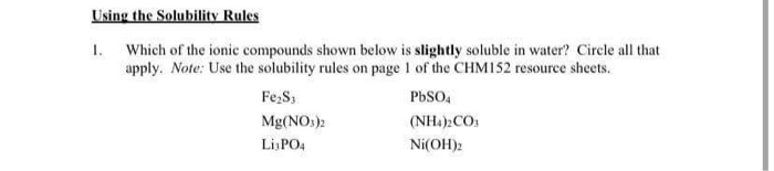 Solved Using the Solubility Rules 1. Which of the ionic | Chegg.com