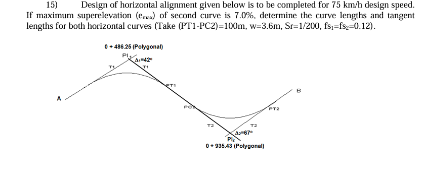 Solved Design of ﻿horizontal alignment given below is to be | Chegg.com