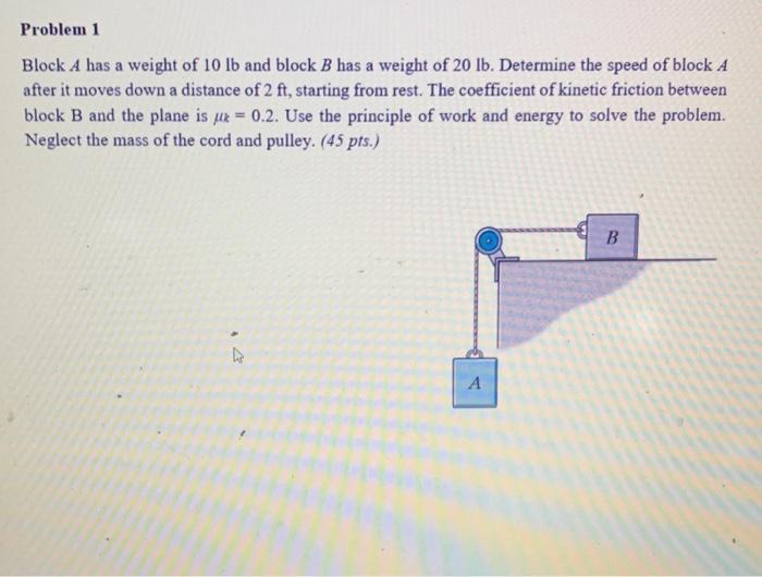 Solved Problem 1 Block A Has A Weight Of 10 Lb And Block B | Chegg.com