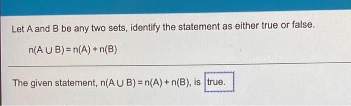 Solved Let A And B Be Any Two Sets, Identify The Statement | Chegg.com