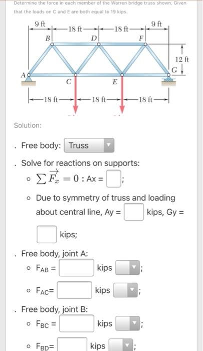 Solved Determine the force in each member of the Warren | Chegg.com