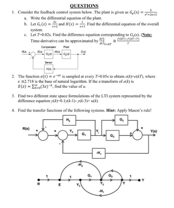 Solved 1. Consider the feedback control system below. The | Chegg.com
