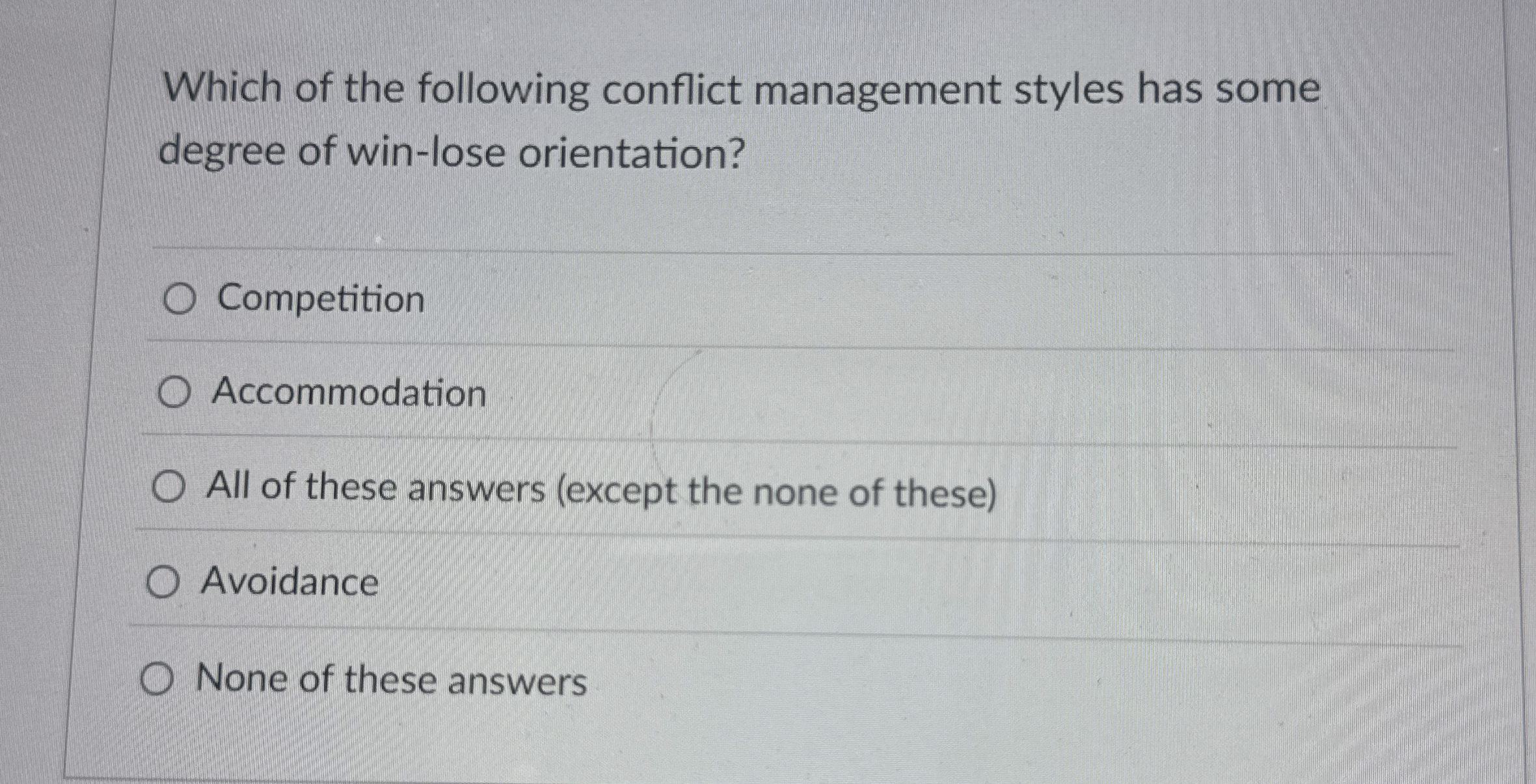 Solved Which of the following conflict management styles has | Chegg.com