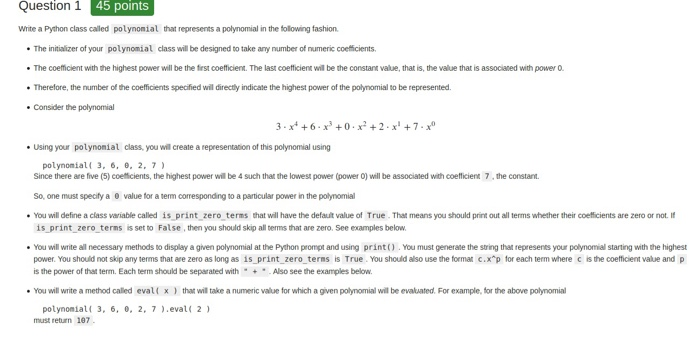Solved Question 1 45 points Write a Python class called | Chegg.com