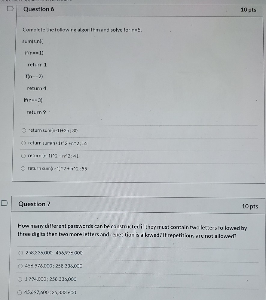 Solved n Question 6 10 pts Complete the following algorithm | Chegg.com