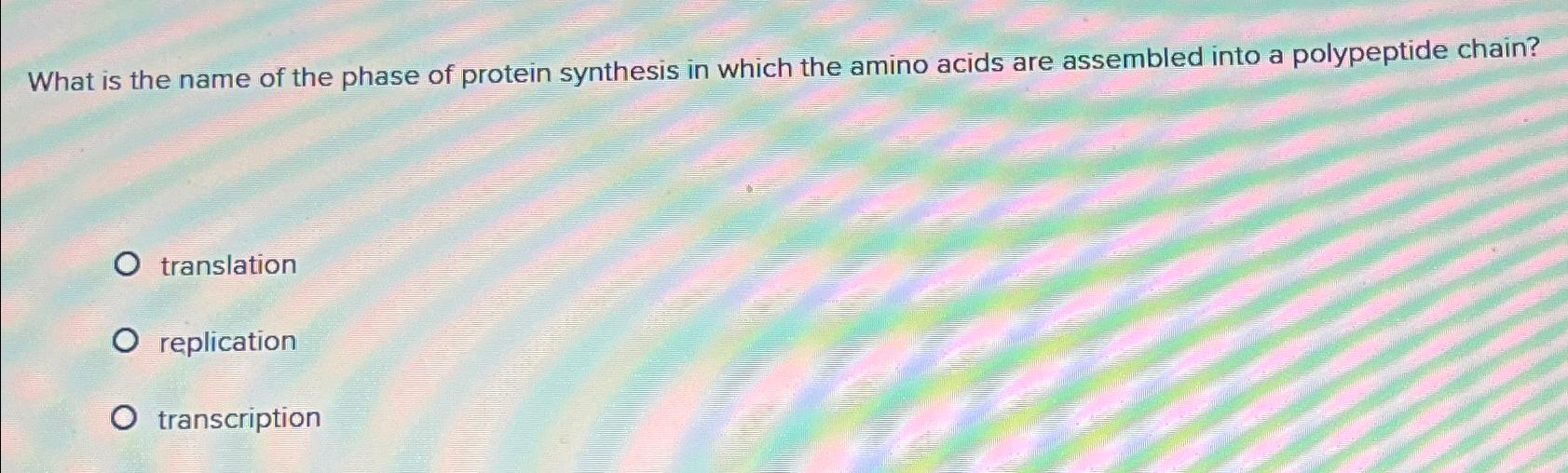 Solved What is the name of the phase of protein synthesis in | Chegg.com