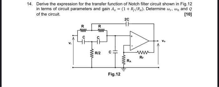Solved 14. Derive the expression for the transfer function | Chegg.com