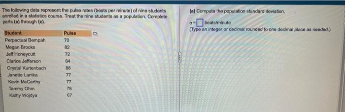 Solved (a) Compute the population standard deviation - | Chegg.com