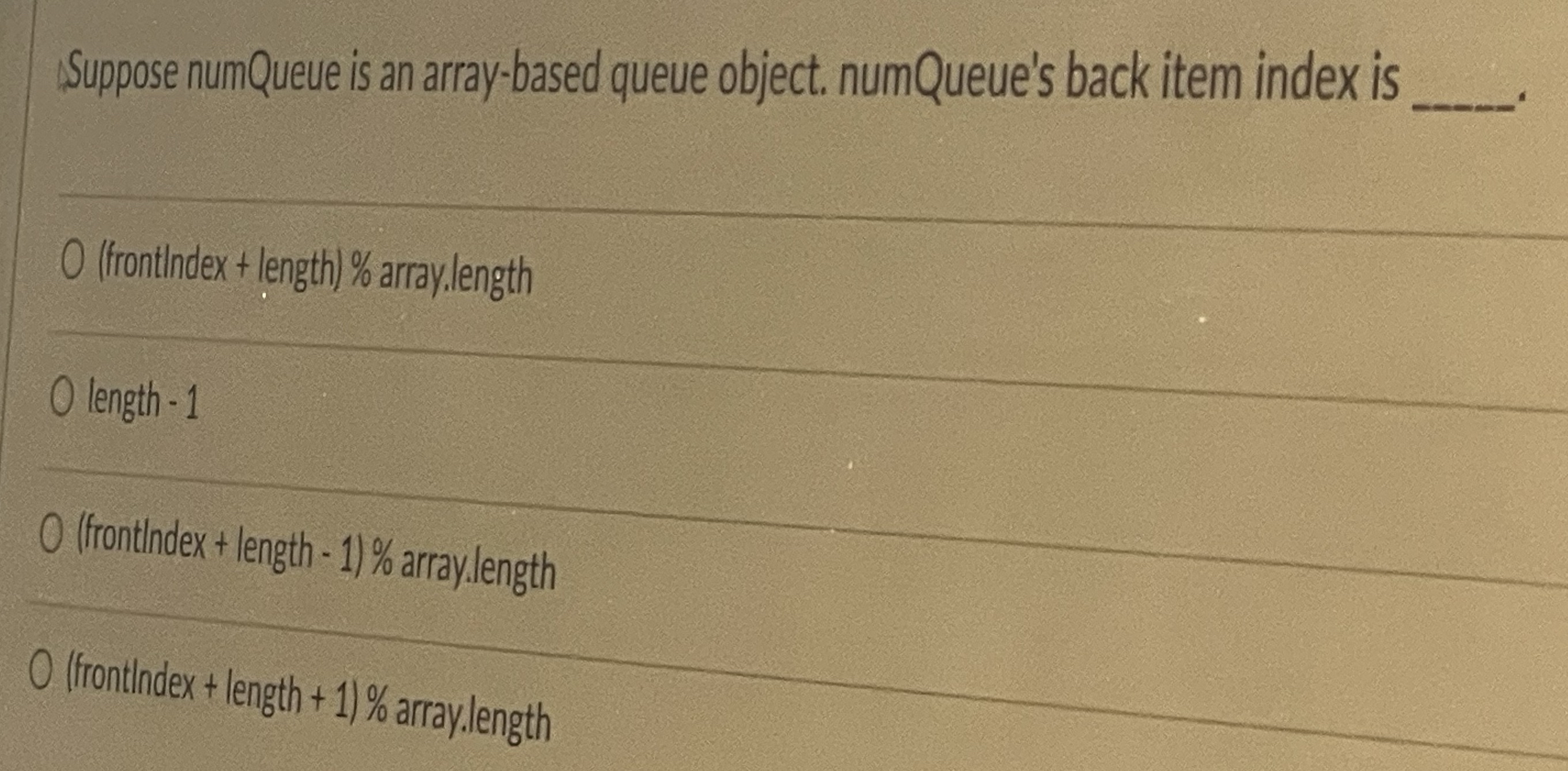 Solved Suppose numQueue is an array-based queue object. | Chegg.com