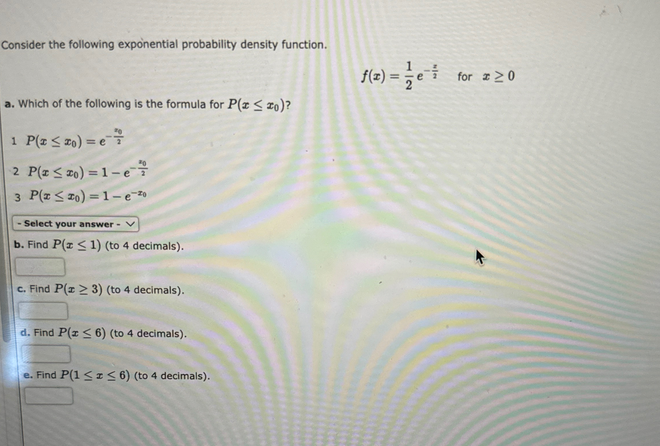 Solved Consider the following exponential probability | Chegg.com