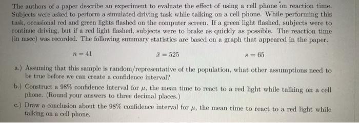 Solved The authors of a paper describe an experiment to | Chegg.com
