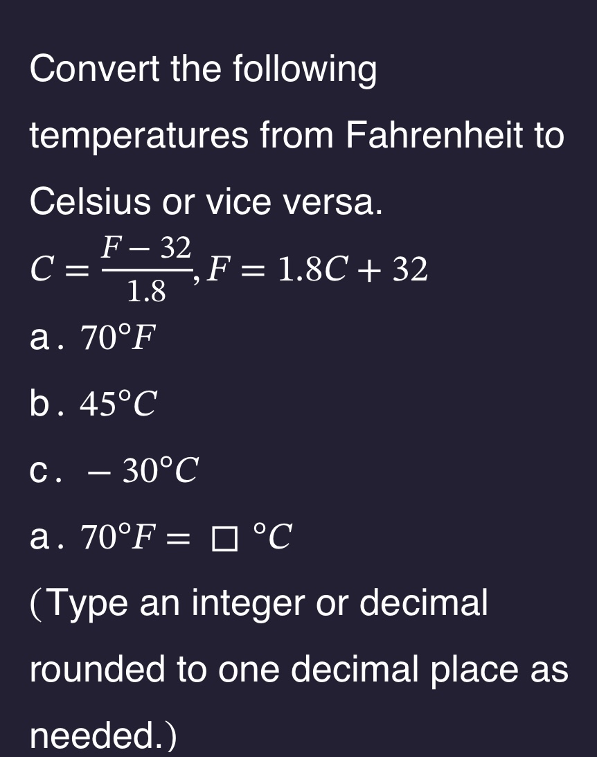 Solved Convert the following temperatures from Fahrenheit to | Chegg.com
