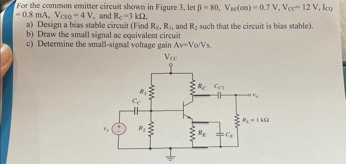 Solved For the common emitter circuit shown in Figure 3 , | Chegg.com