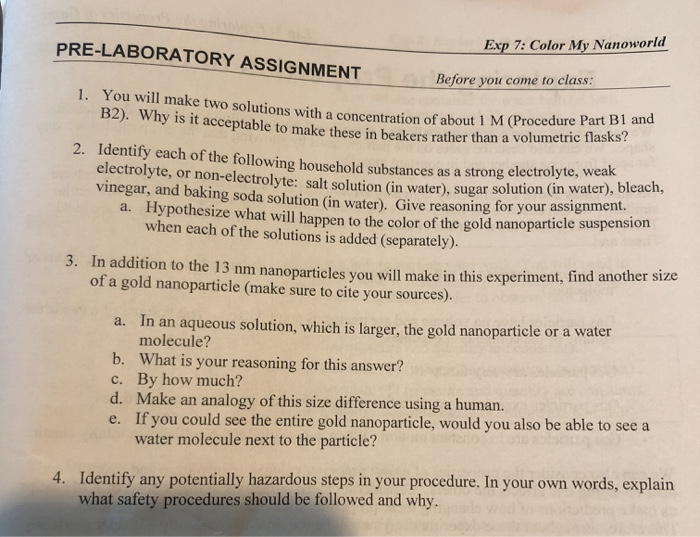 PRELABORATORY ASSIGNMENT Exp 7 Color My Nanoworld