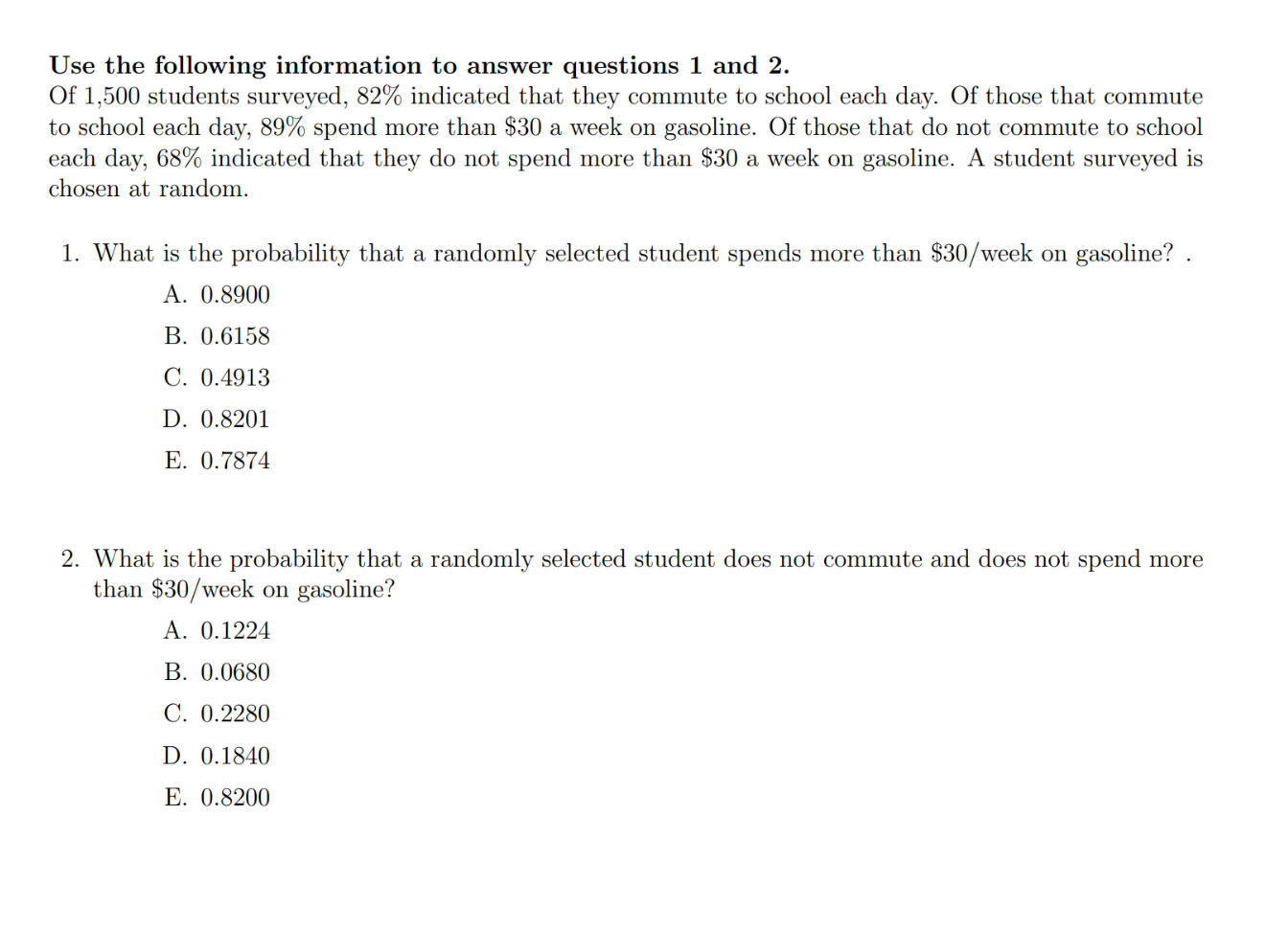 Solved Use the following information to answer questions 1 | Chegg.com