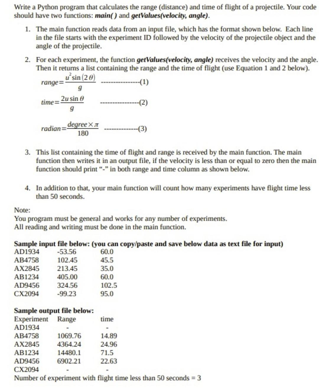 Solved Write a Python program that calculates the range | Chegg.com