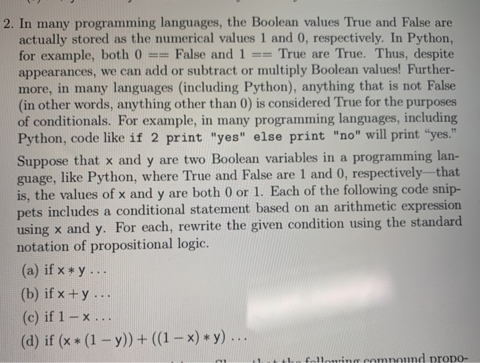 Solved 2. In many programming languages, the Boolean values | Chegg.com