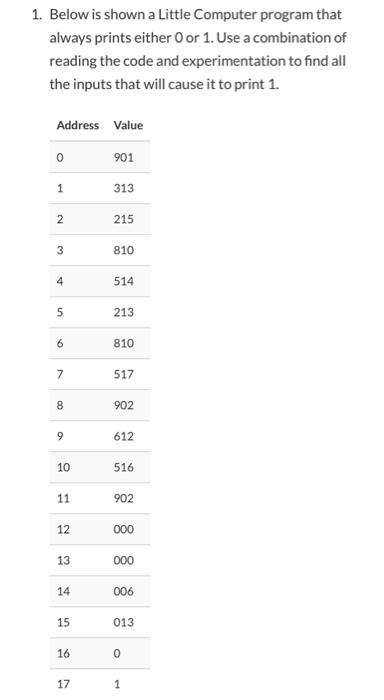 Solved 1. Below is shown a Little Computer program that | Chegg.com