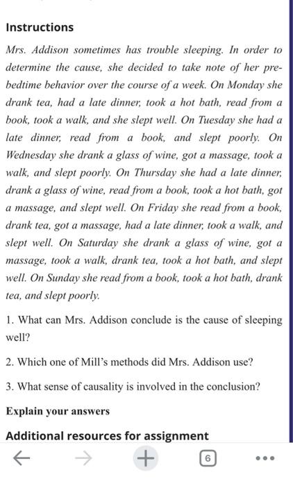 Solved Instructions Mrs. Addison sometimes has trouble | Chegg.com