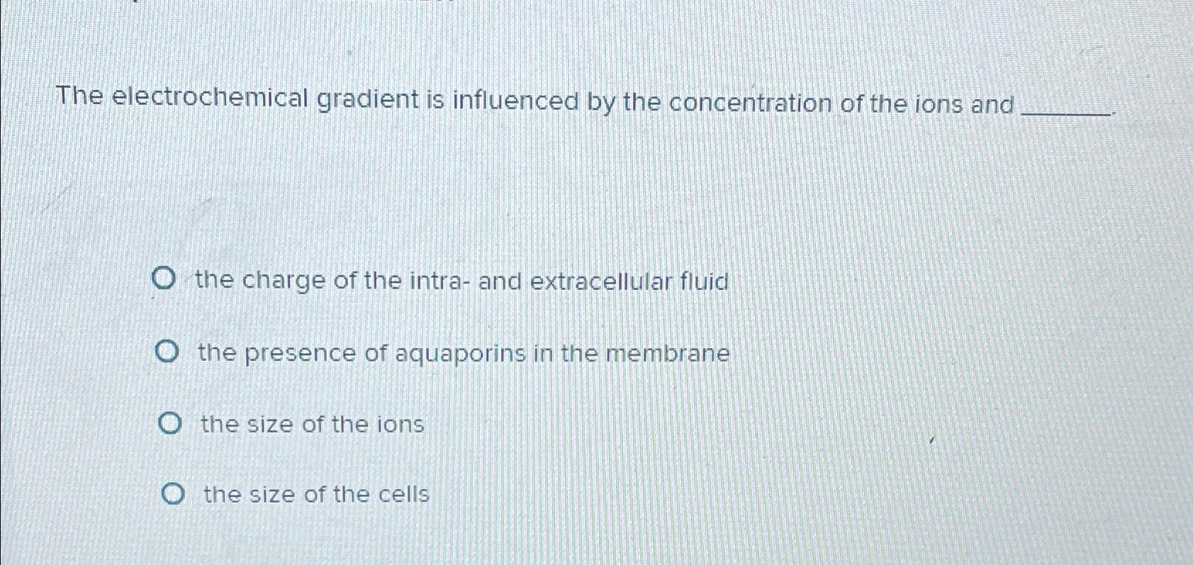 Solved The electrochemical gradient is influenced by the | Chegg.com