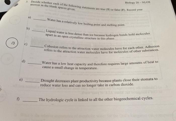 Solved Decide Whether Each Of The Following Statements Are | Chegg.com