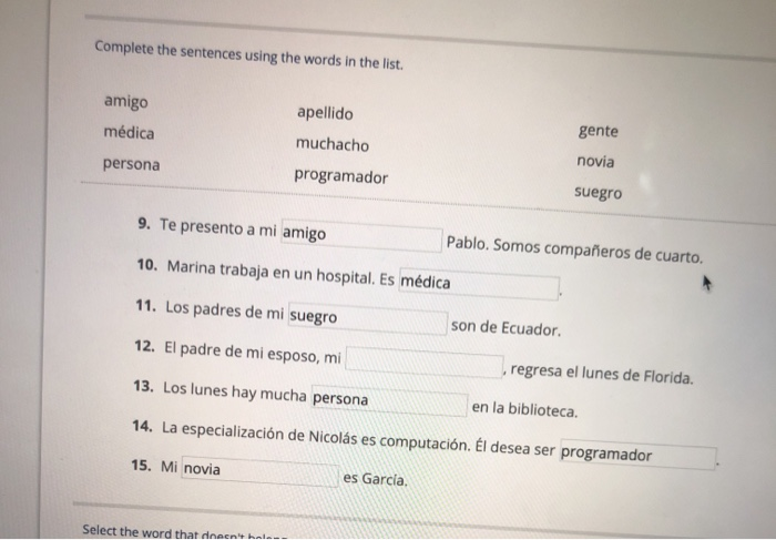 Solved Complete the sentences using the words in the list. | Chegg.com