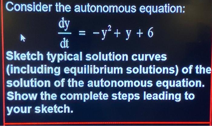 Solved Consider the autonomous equation: dy : - y² + y + 6 | Chegg.com