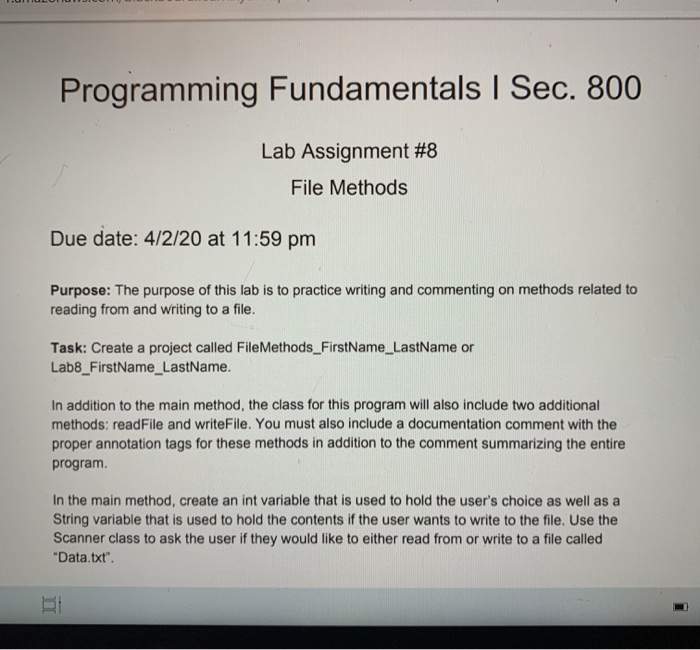 Solved How do you solve Lab Assignment #8 File Methods using | Chegg.com