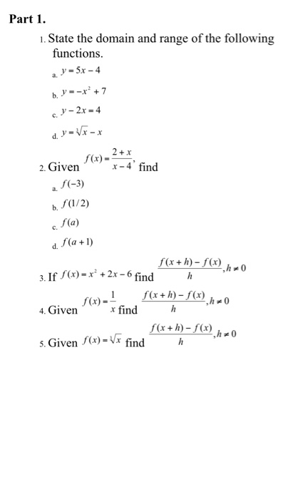 Solved Part 1 1 State The Domain And Range Of The Chegg Com