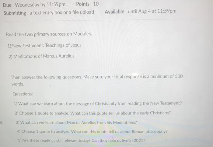 Solved Due Wednesday by 11:59pm Points 10 Submitting a text | Chegg.com