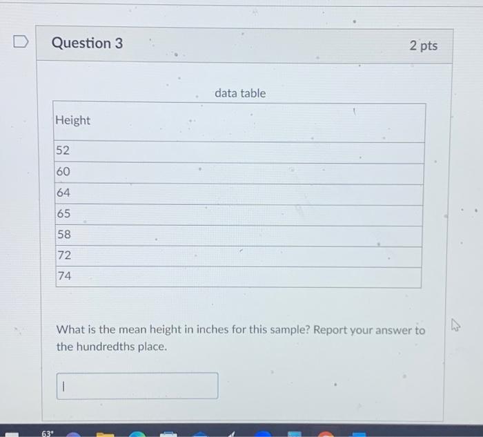 Solved What is the mean height in inches for this sample Chegg com