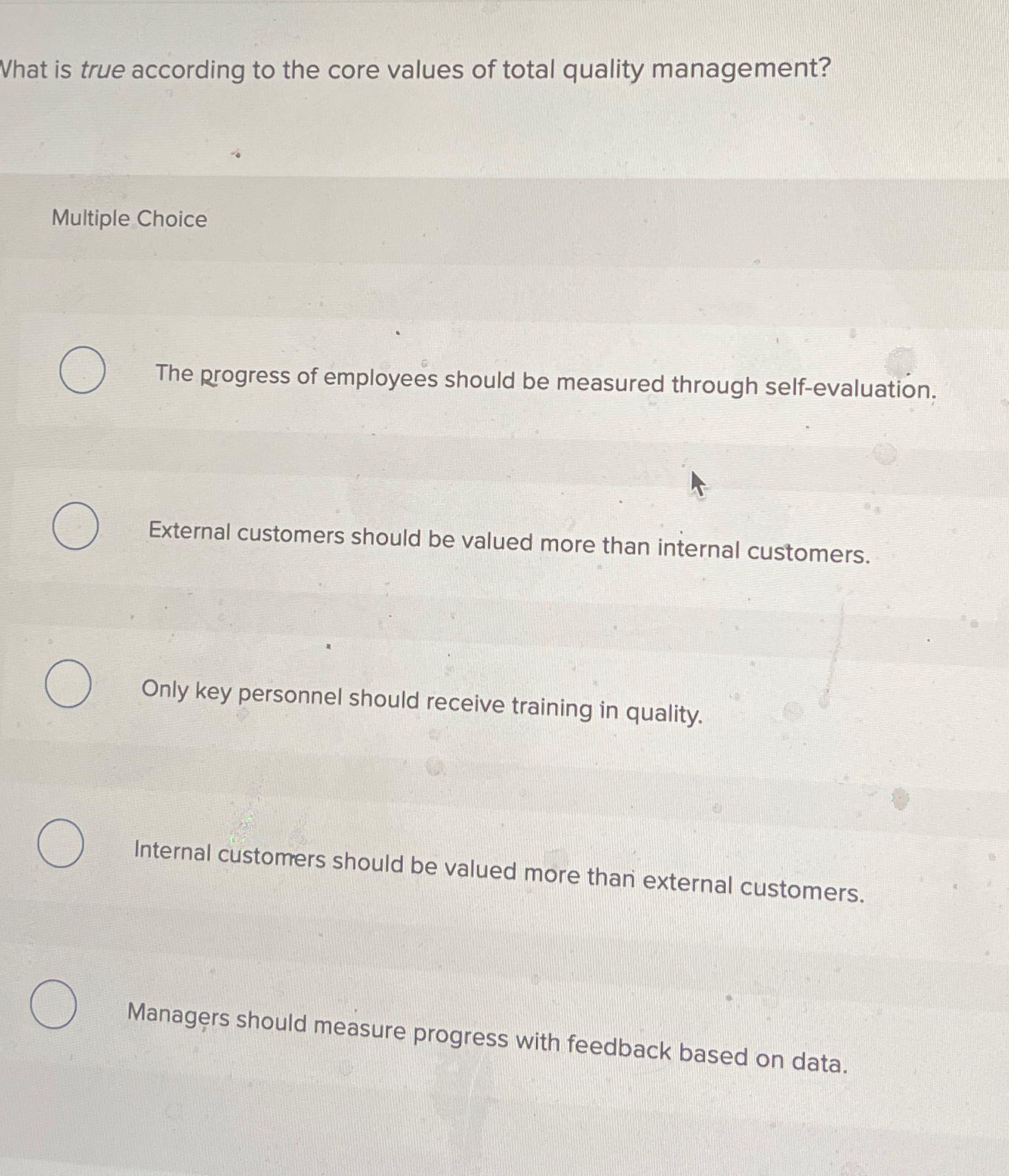Solved What is true according to the core values of total | Chegg.com