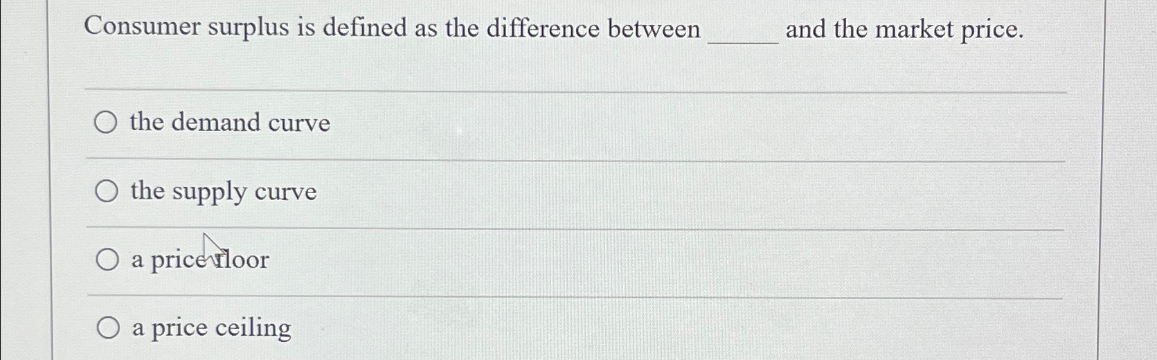 Solved Consumer surplus is defined as the difference between | Chegg.com