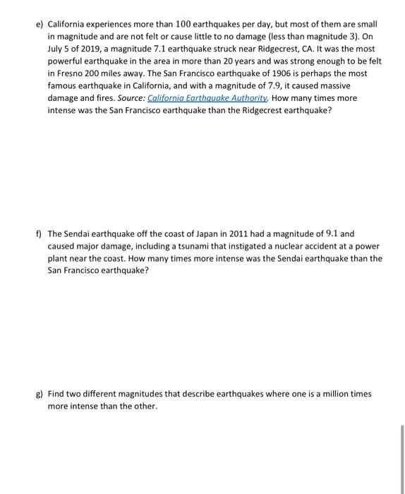 Solved Problem 3 The Richter scale is a logarithmic function | Chegg.com