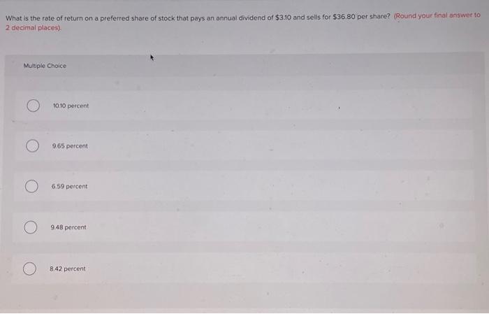 Solved What Is The Rate Of Return On A Preferred Share Of | Chegg.com